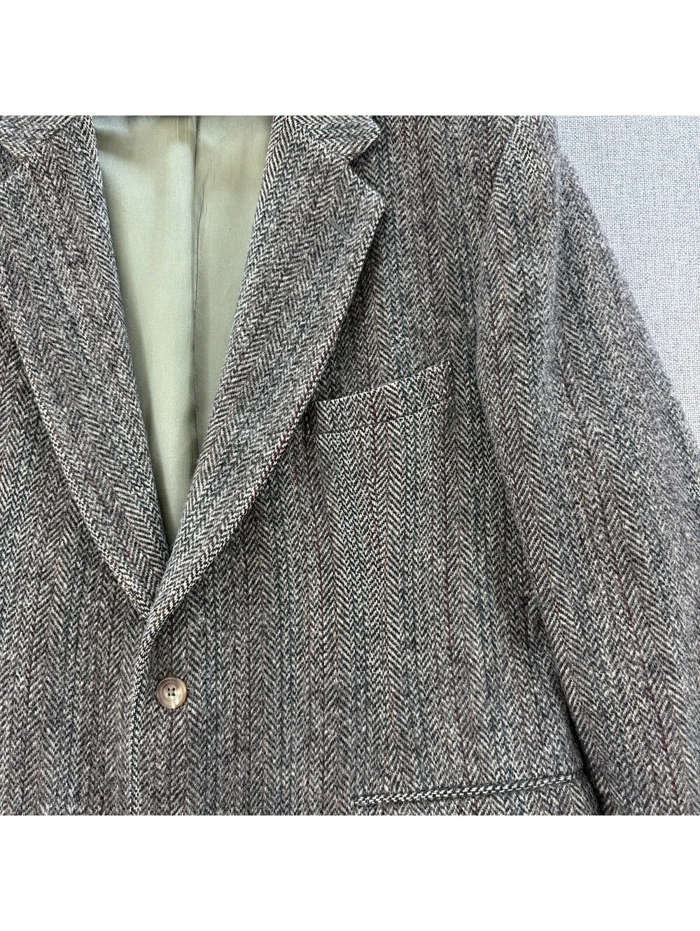Vintage New England Collection Wool Tweed Herringbone Blazer USA 44R Sport Coat